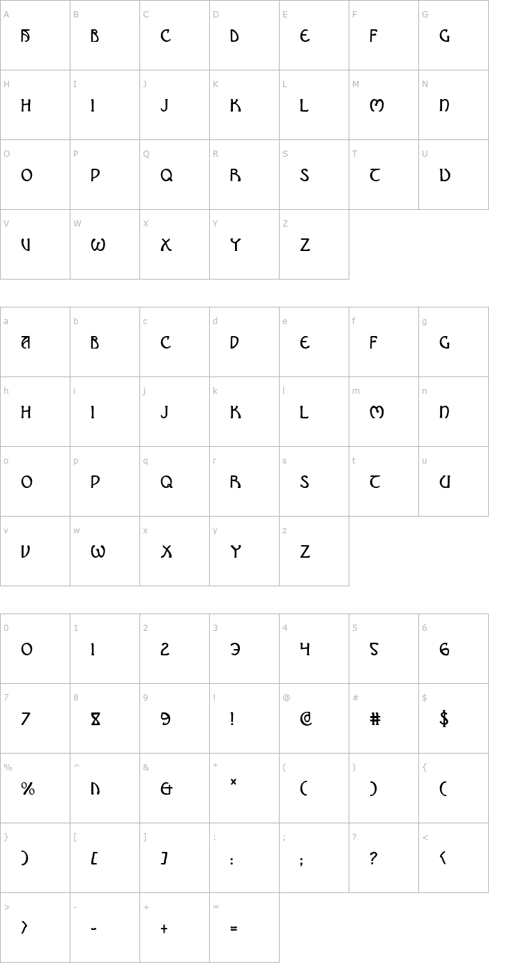 Character Map Brin Athyn Condensed Font