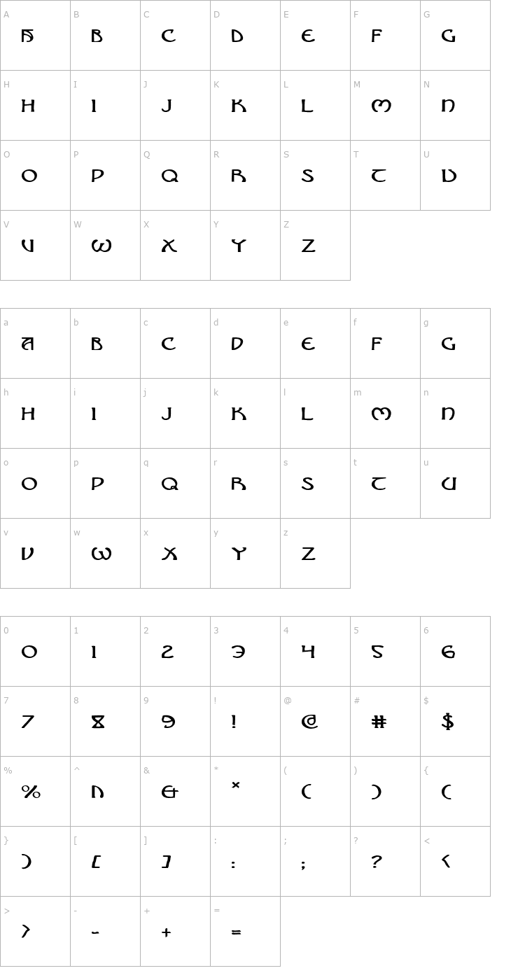 Character Map Brin Athyn Expanded Font