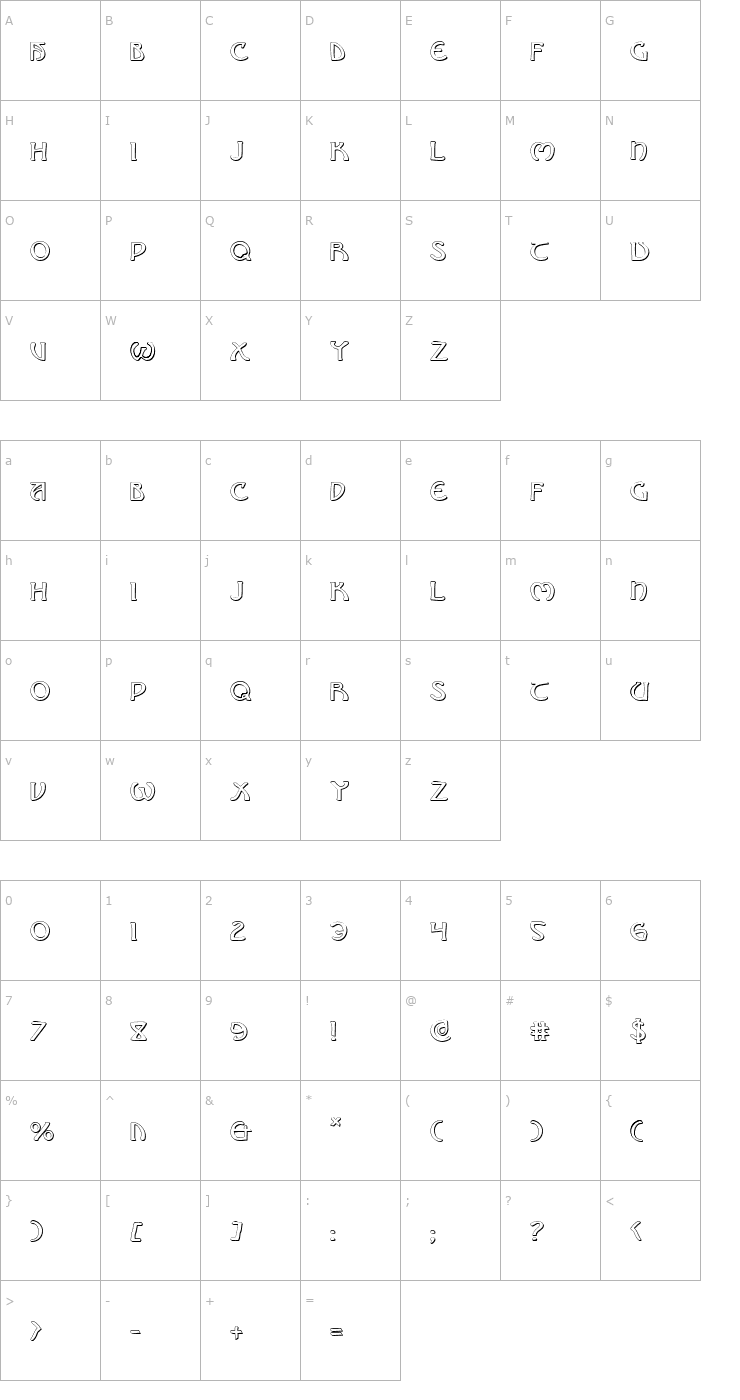 Character Map Brin Athyn Shadow Font