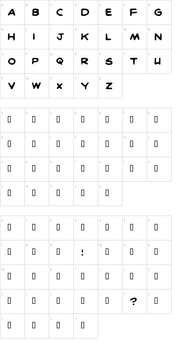 Character Map Brit Comics Font