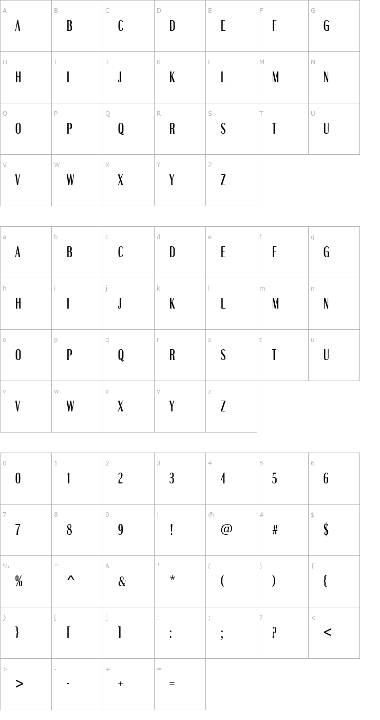 Character Map Britannic_Becker_Compress_Med Font