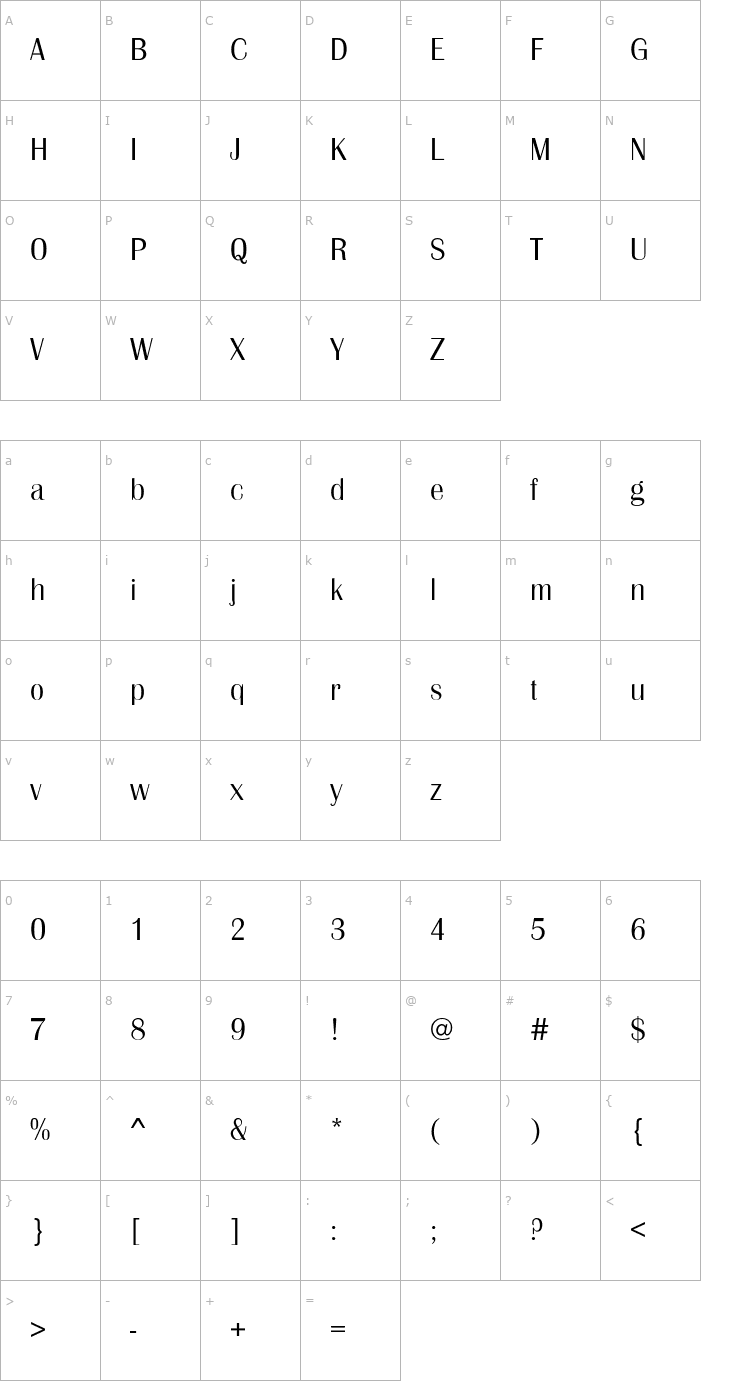 Character Map BritannicEFLight Font