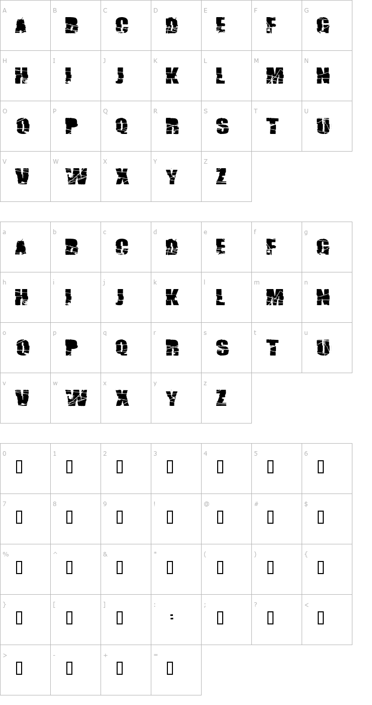 Character Map Broken 74 Font