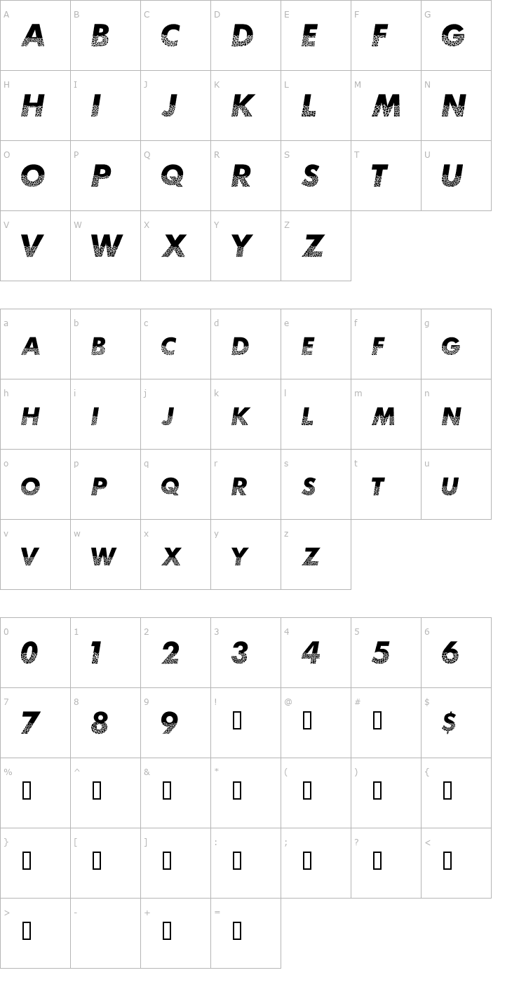 Character Map Broken Glass Font