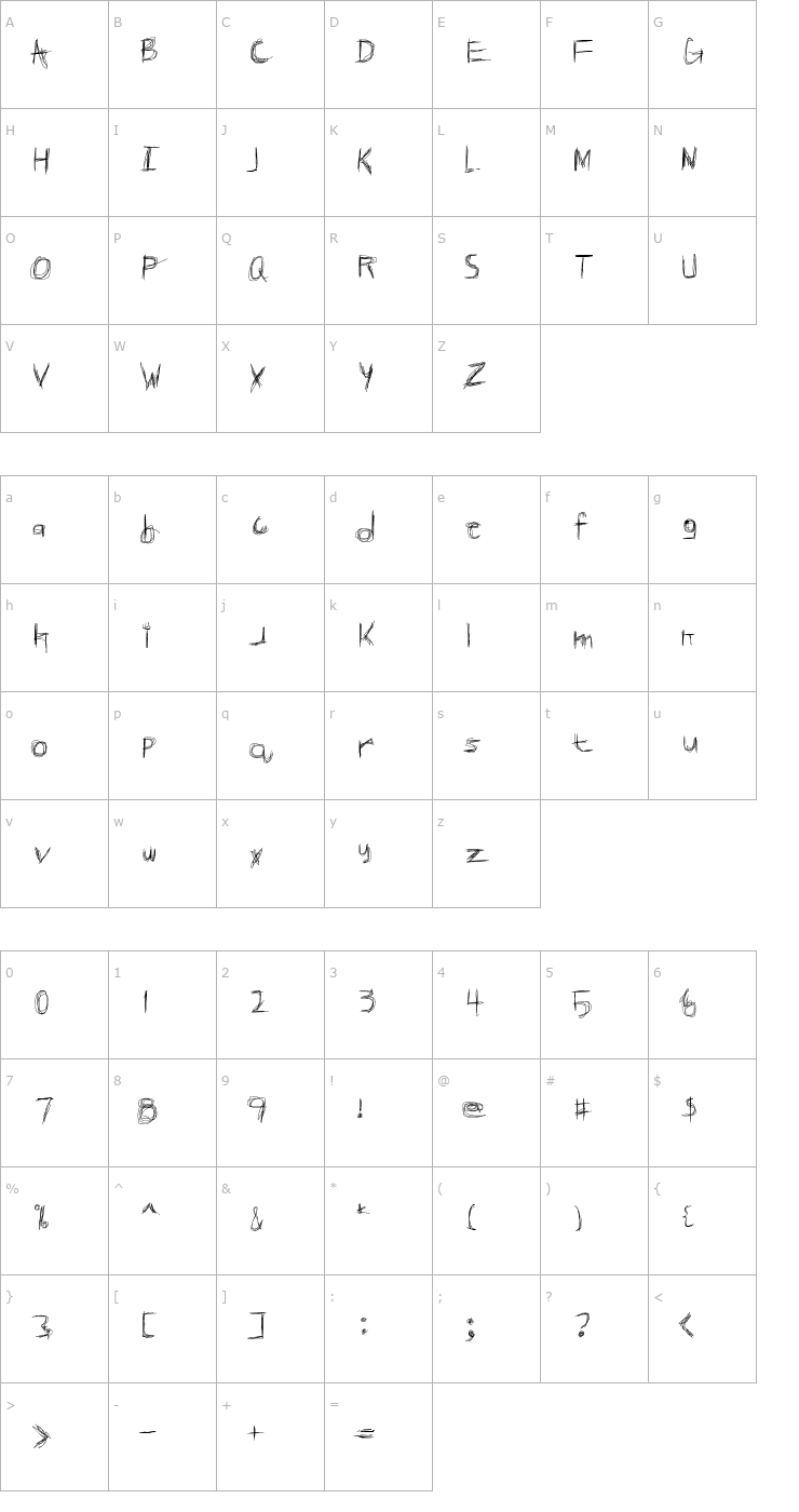 Character Map Broken Phone Nails Font