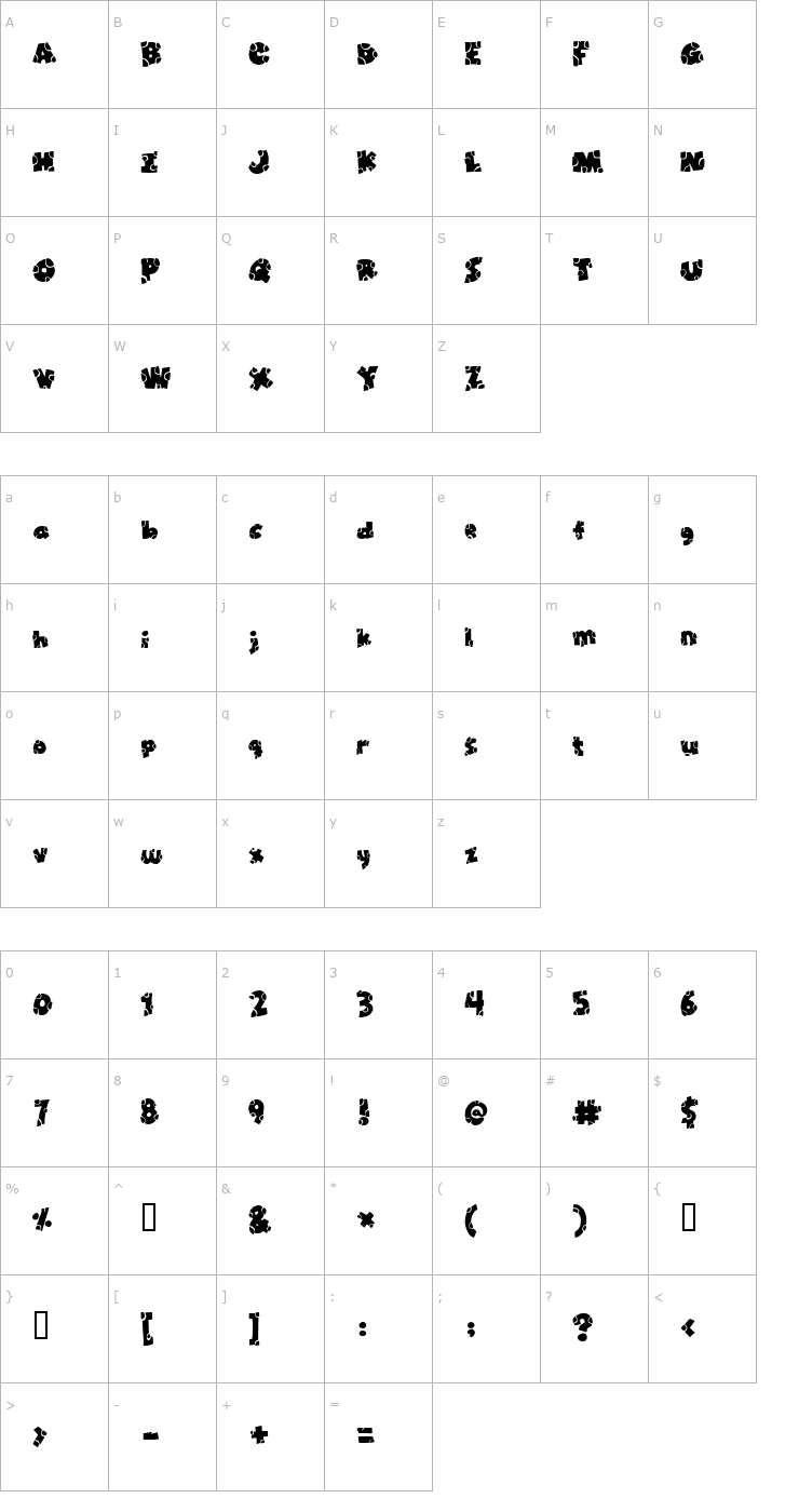 Character Map Broken Toys Font