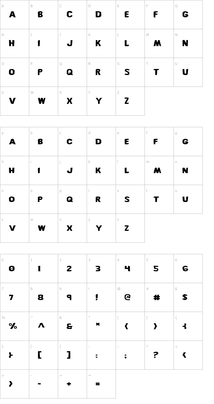 Character Map Bronic Expanded Font