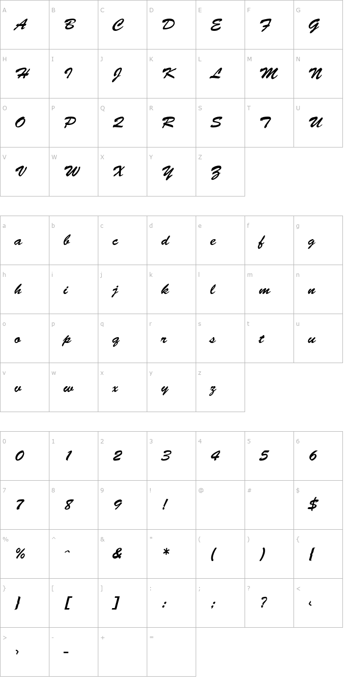 Character Map Brush Script Normal-Italic Font