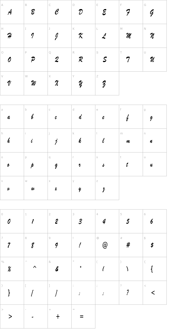 Character Map BrushScriptSWCondensed Font