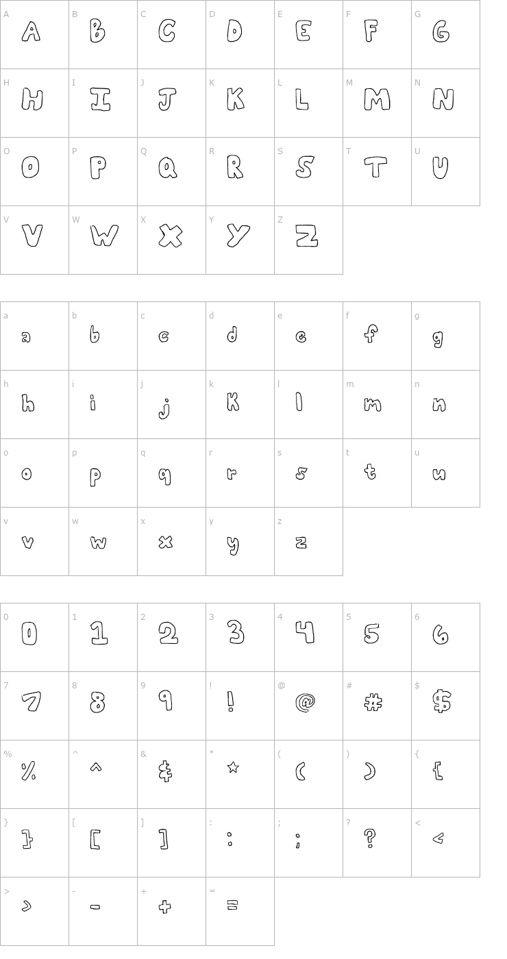 Character Map Bubblii Font