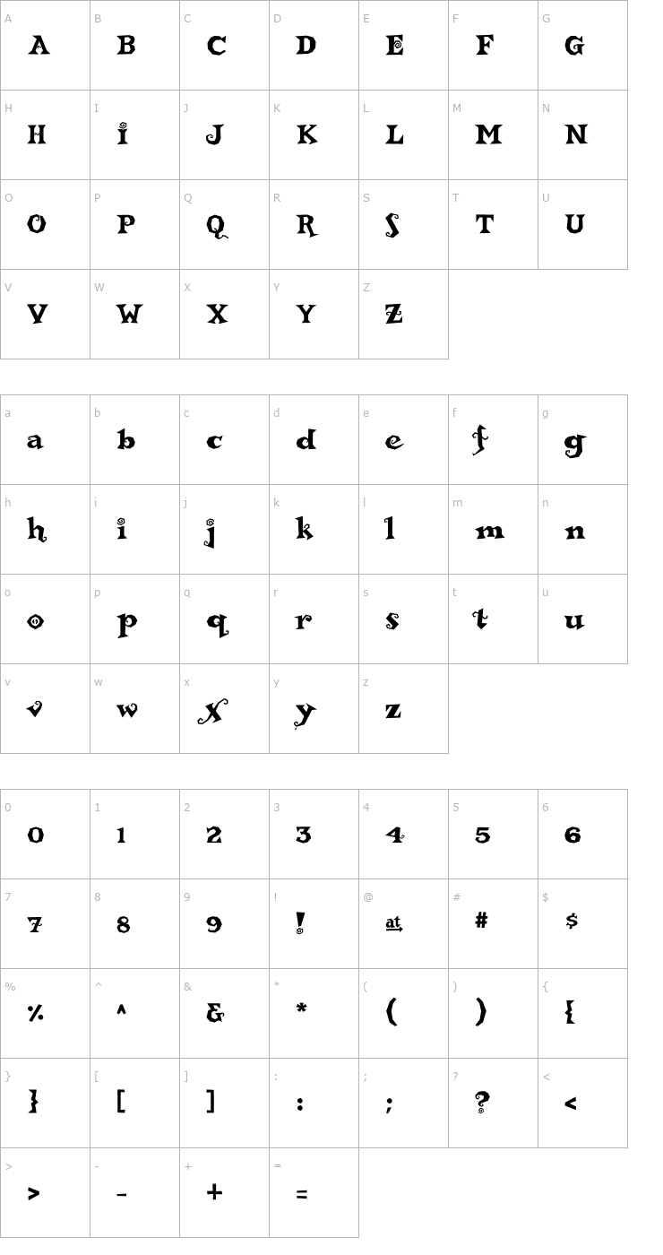 Character Map Buckethead Font