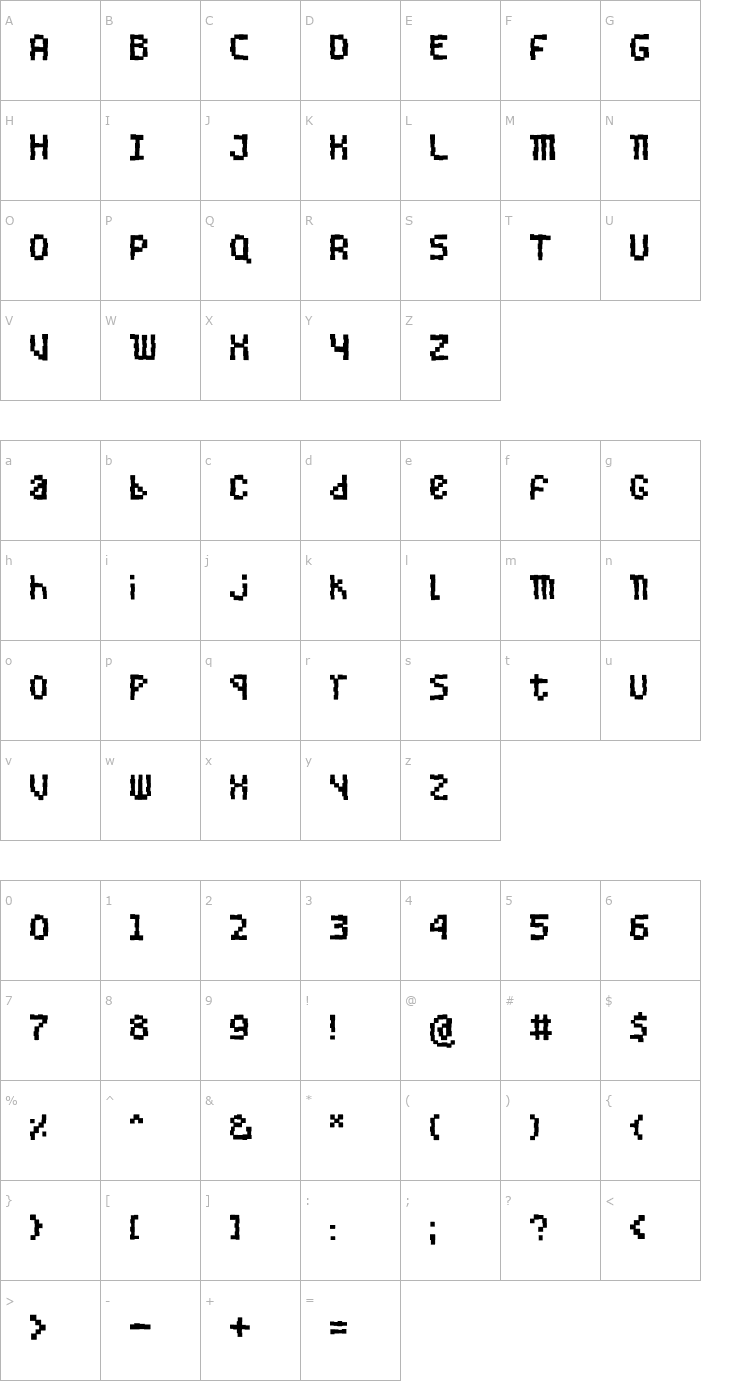 Character Map Bugged Bit Font