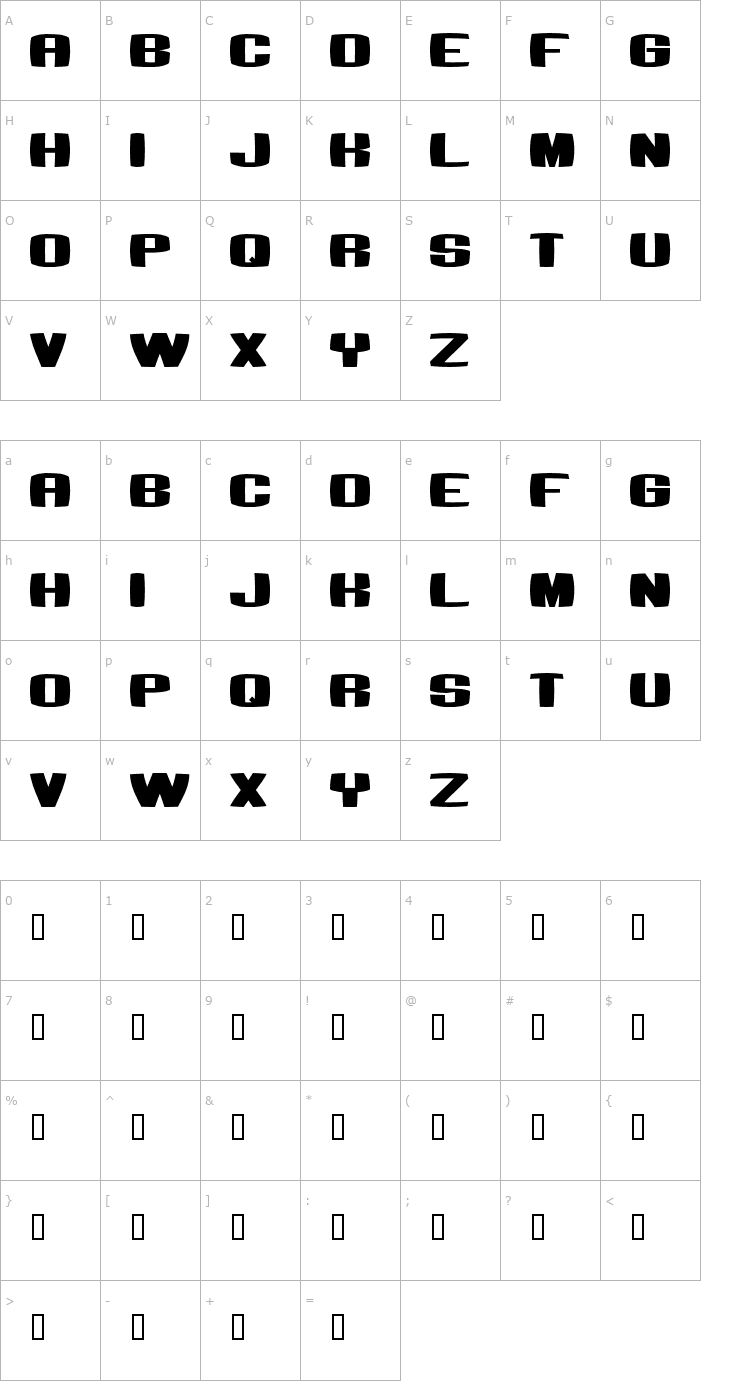 Character Map Bumbastika Font