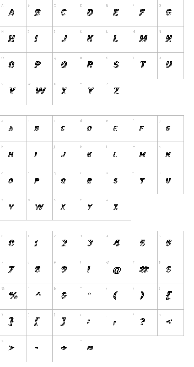 Character Map Bunting 2-Extended Italic Font