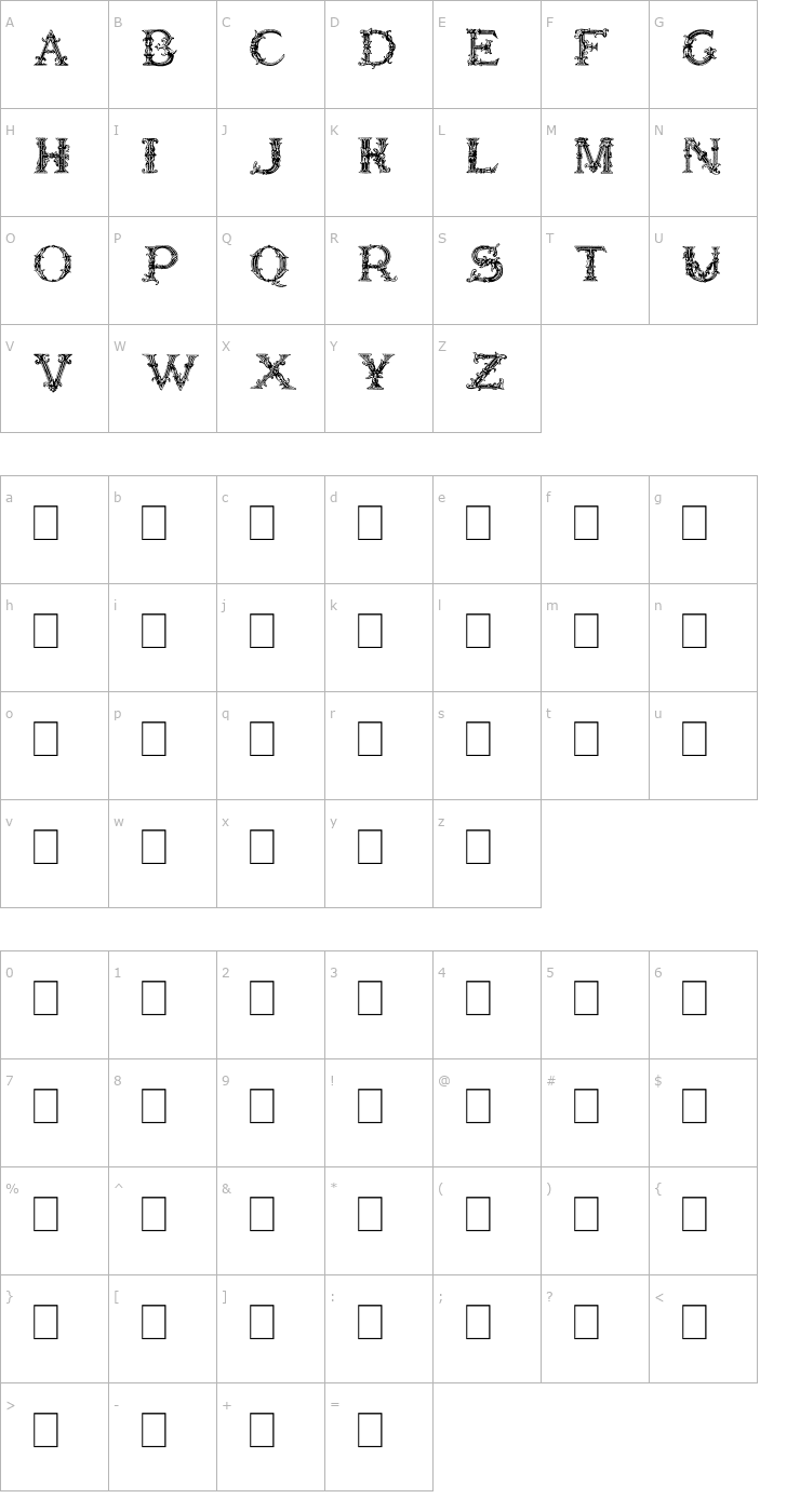 Character Map Burgoyne_Initials Font