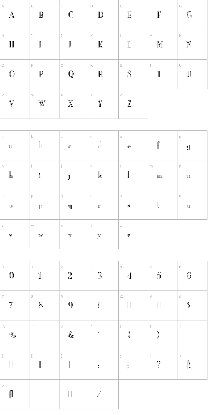 Character Map Burlington LET Plain1.0 Font