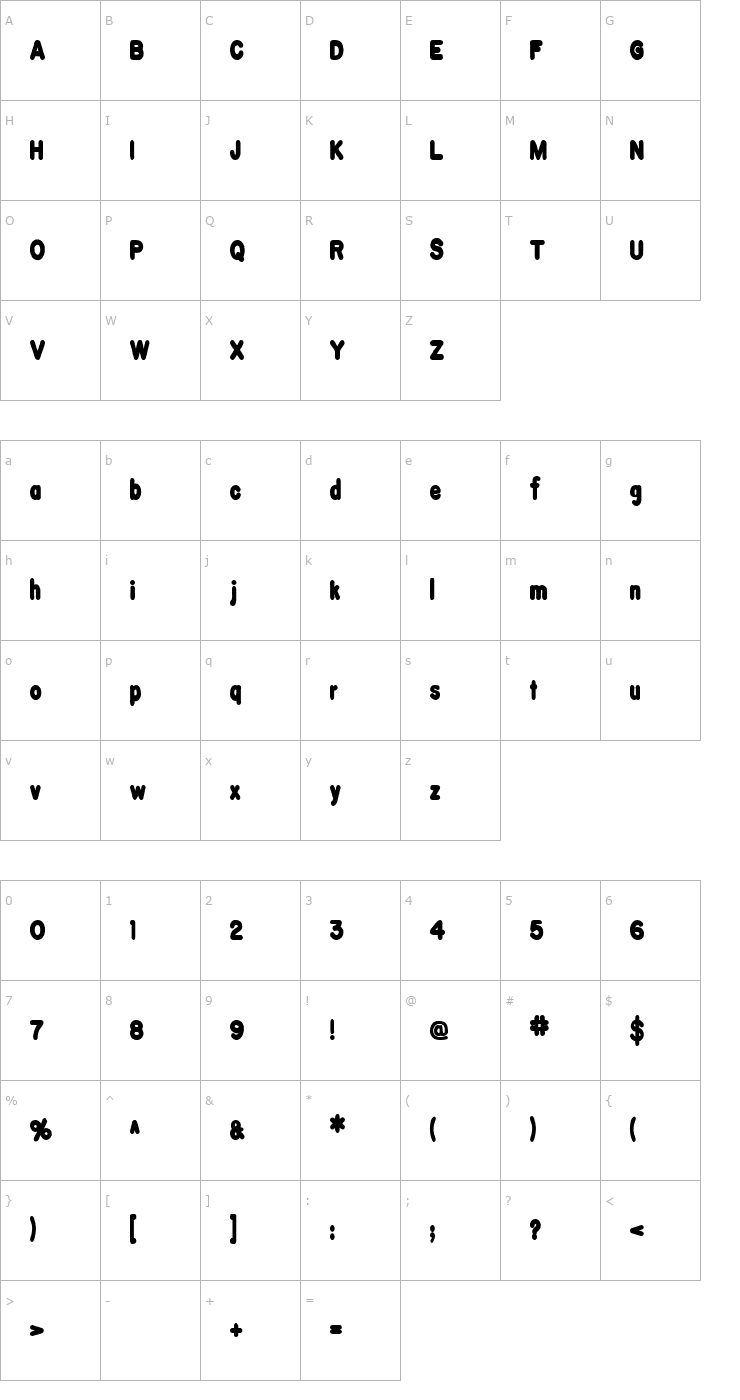 Character Map Burnt Toast Font