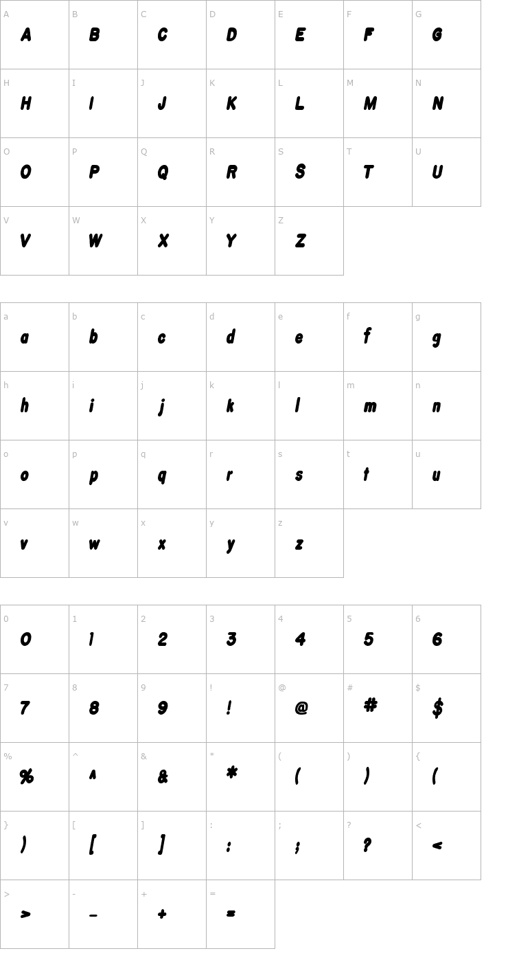 Character Map Burnt Toast WithJam Font