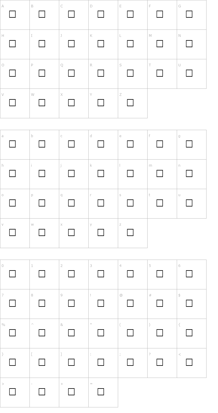 Character Map BUSHMAN Regular Font