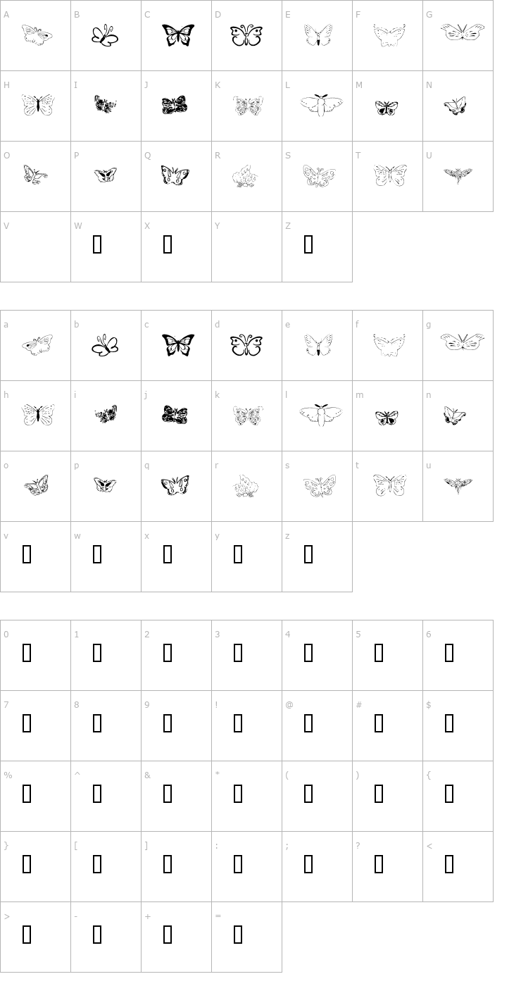 Character Map Butterfly Heaven Font