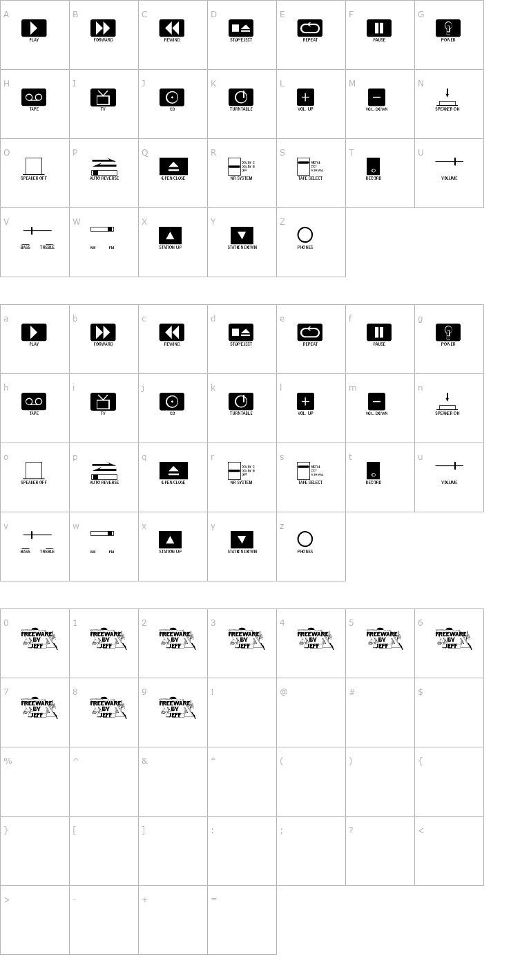 Character Map Buttons and Switches Font