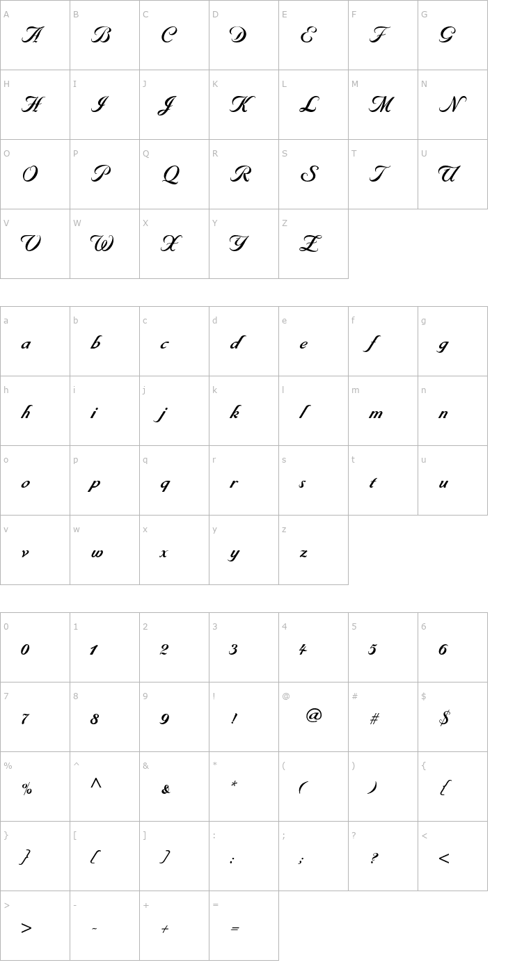 Character Map Byron Bold Font