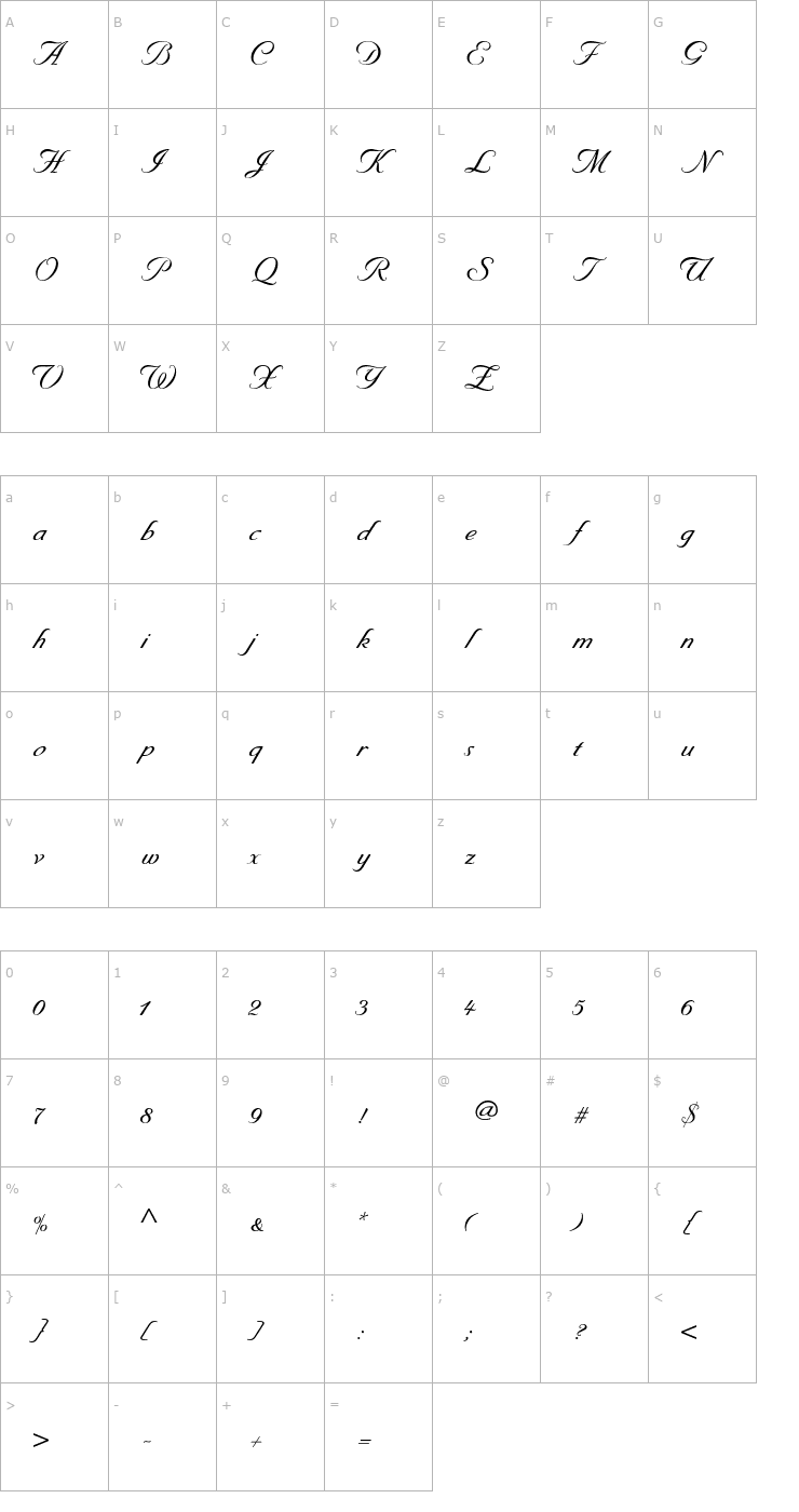 Character Map Byron Medium Font