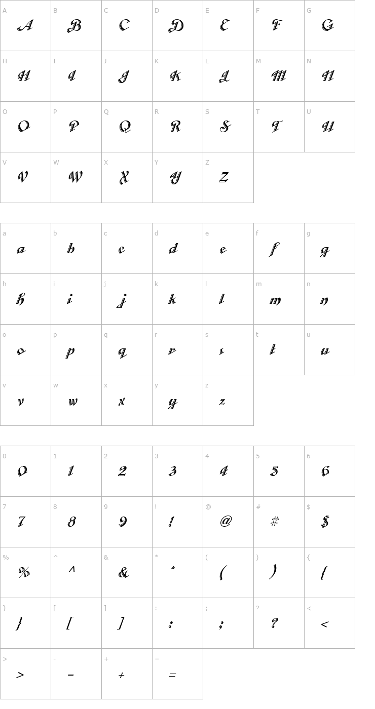 Character Map Cabarga Curs ICG Alt Font