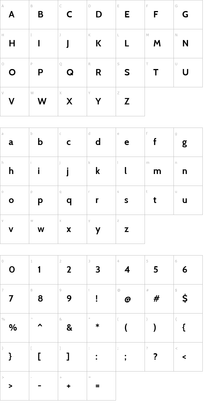 Character Map Cabin Bold Font