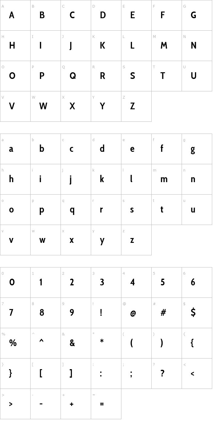 Character Map Cabin Condensed Bold Font