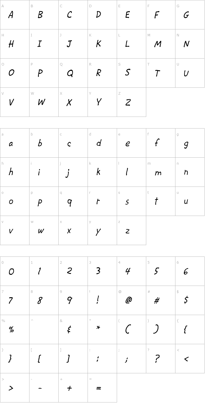 Character Map CAC Krazy Legs Font