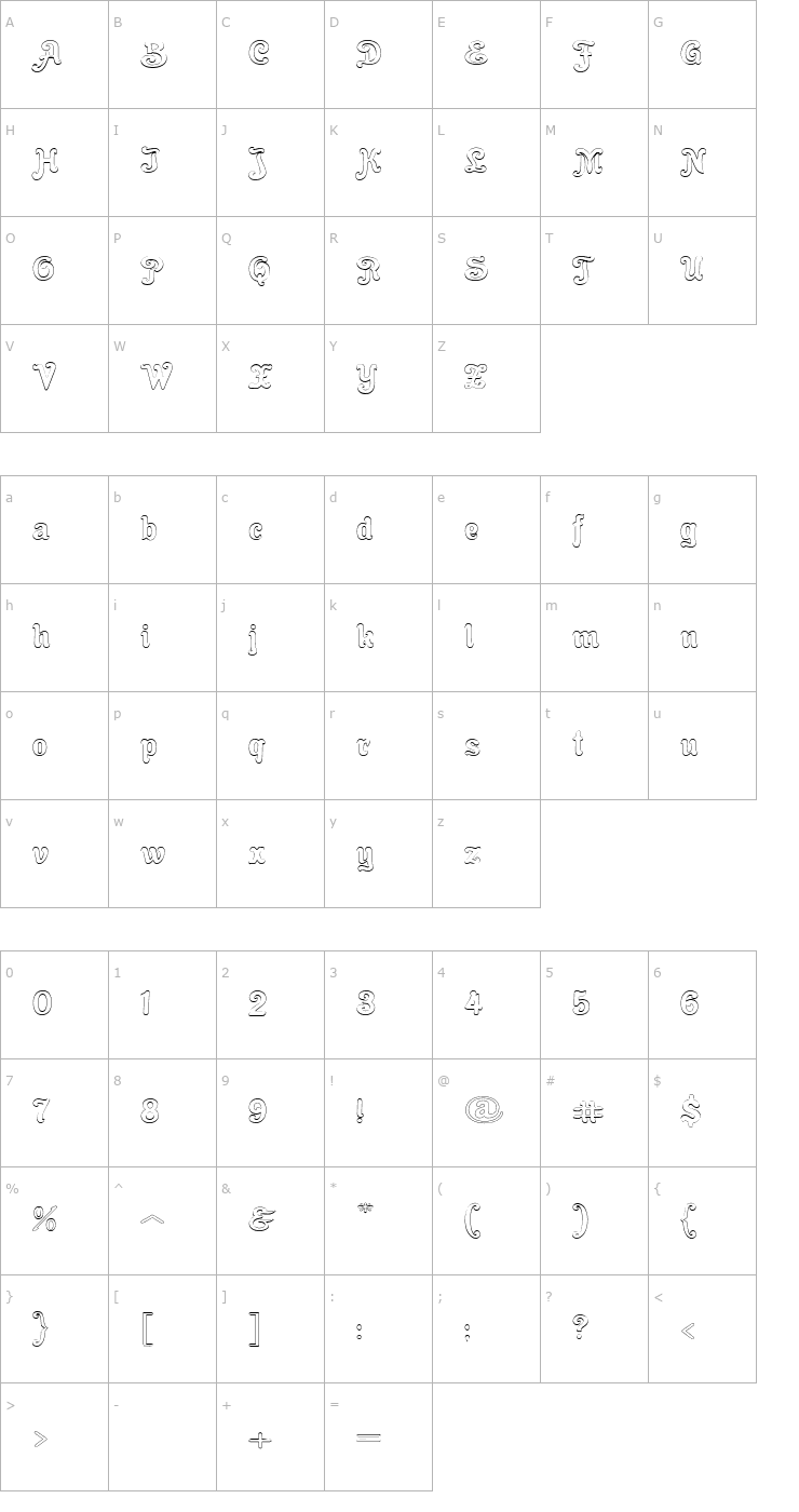 Character Map Cacao Fat Outline PDF Font