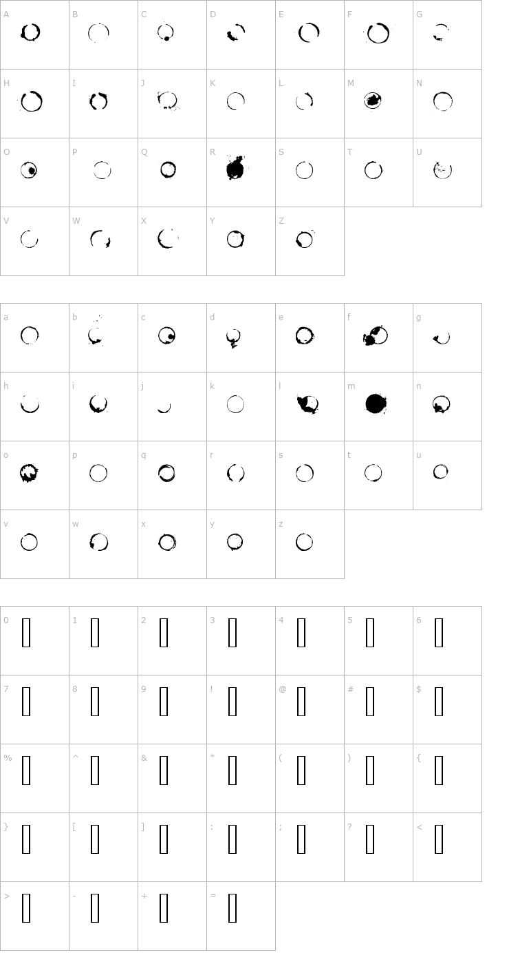 Character Map Cafeina Dig Font