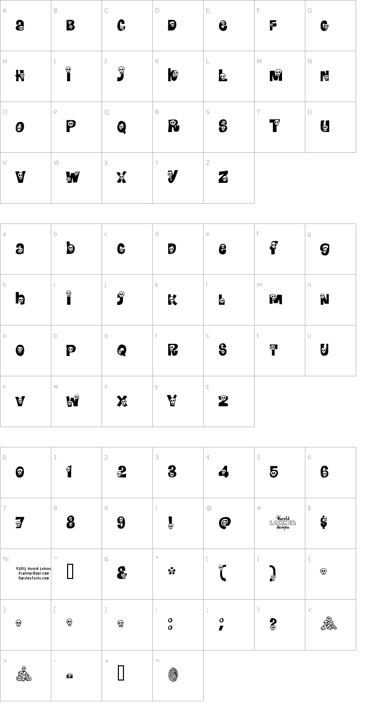 Character Map Calaveras by Harold Font