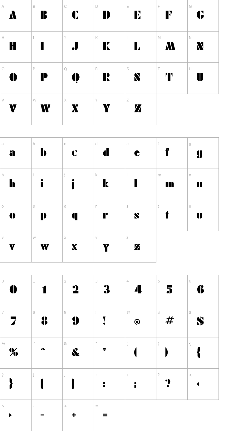 Character Map Calico Font