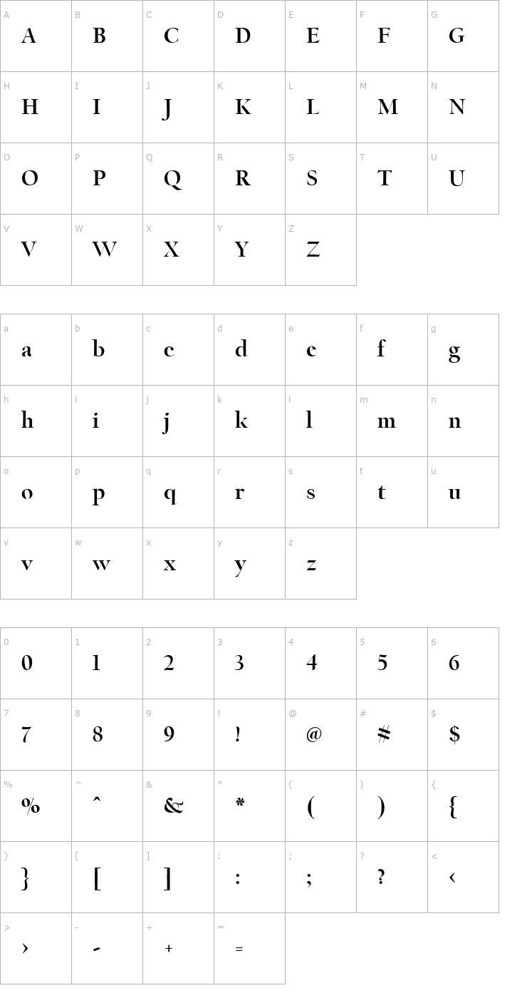 Character Map CalifornianDisplay-Bold Font