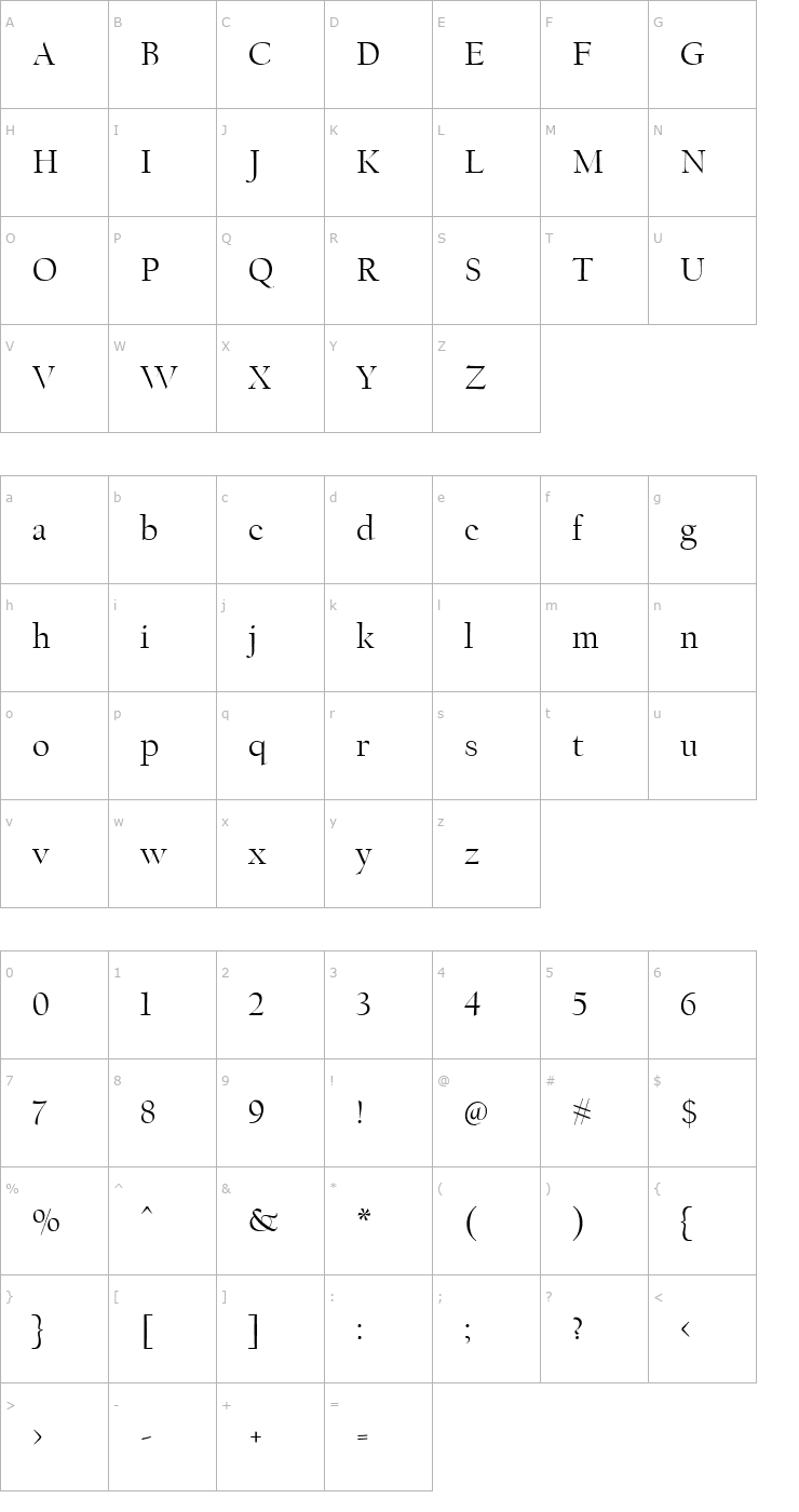 Character Map CalifornianDisplay-Roman Font