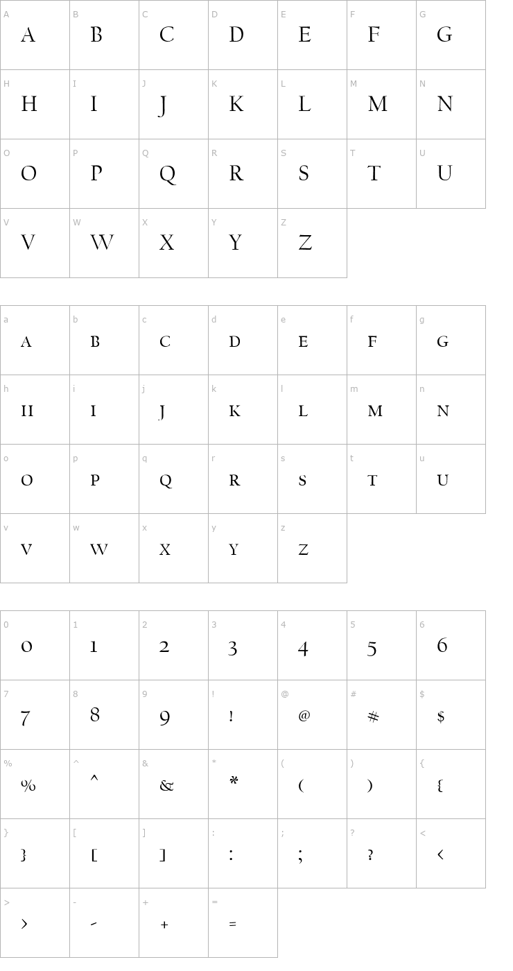 Character Map CalifornianMiddle-RomanExpert Font