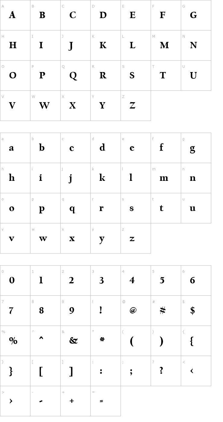 Character Map CalifornianText-Bold Font