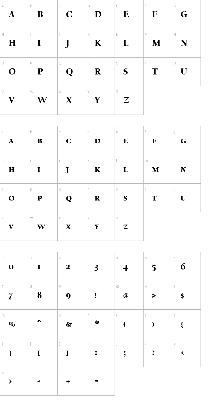 Character Map CalifornianText-BoldExpert Font