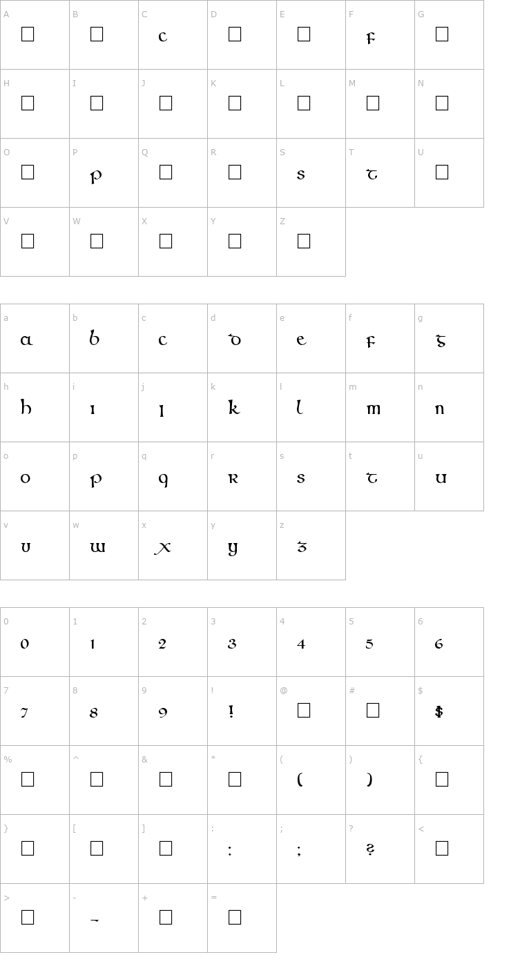 Character Map CallifontsF61TrueType Regular Font