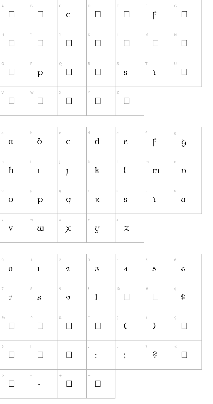 Character Map CallifontsF62TrueType Regular Font