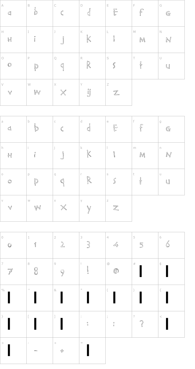 Character Map Calvin and Hobbes Outline Font