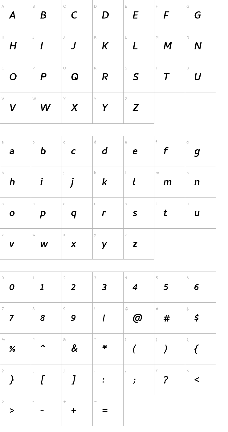 Character Map Cambay Bold Italic Font