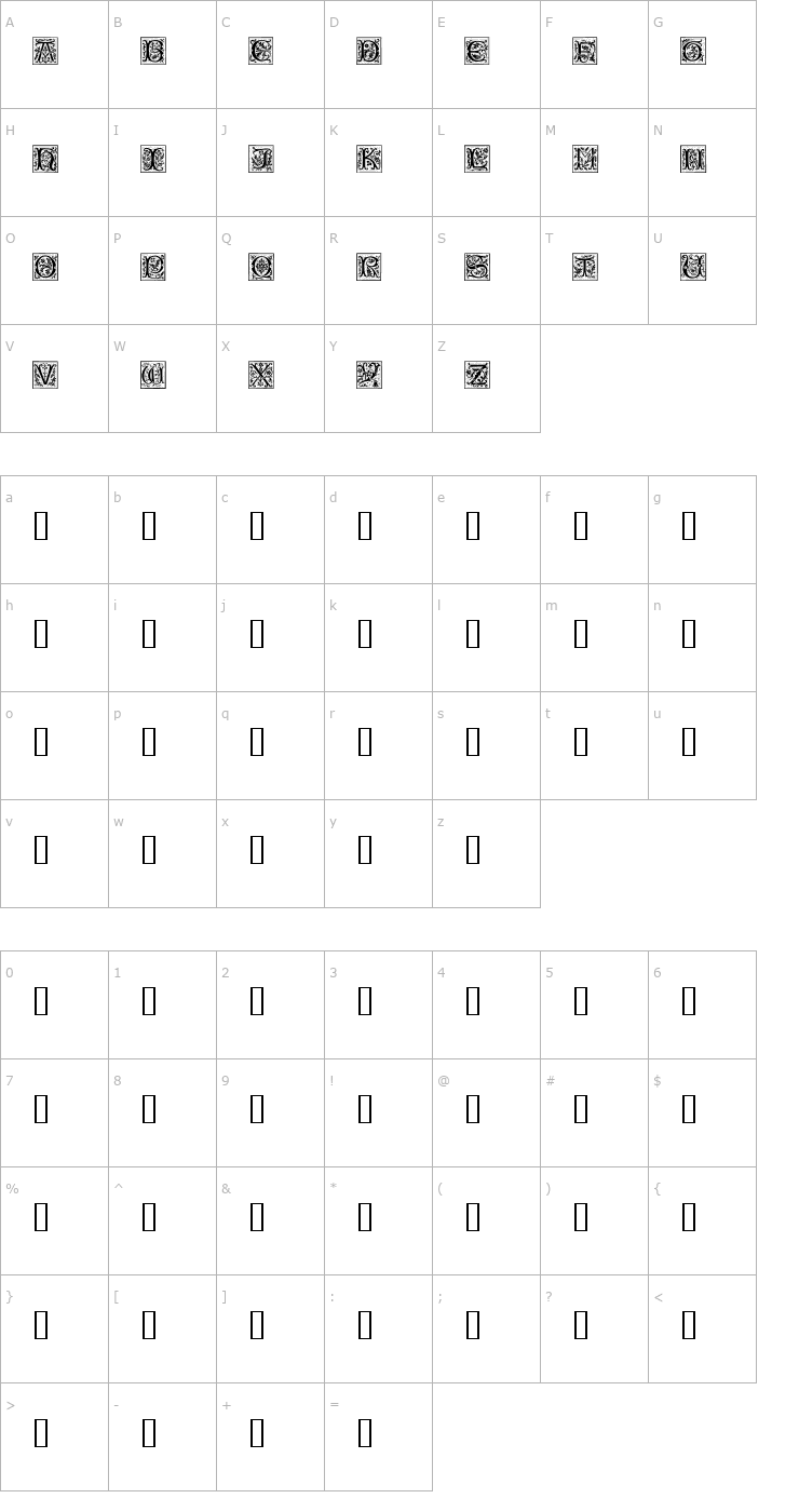 Character Map Camelot Caps Font