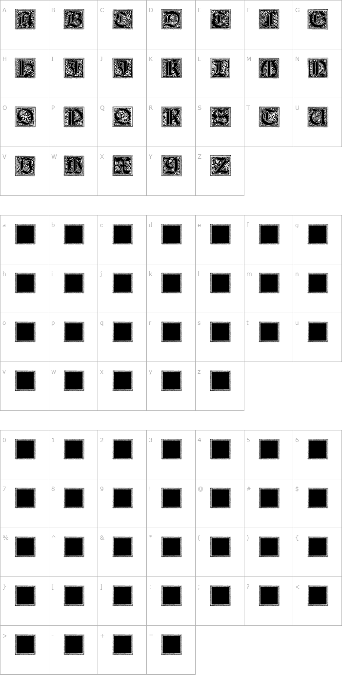 Character Map Camelot_Initials Font