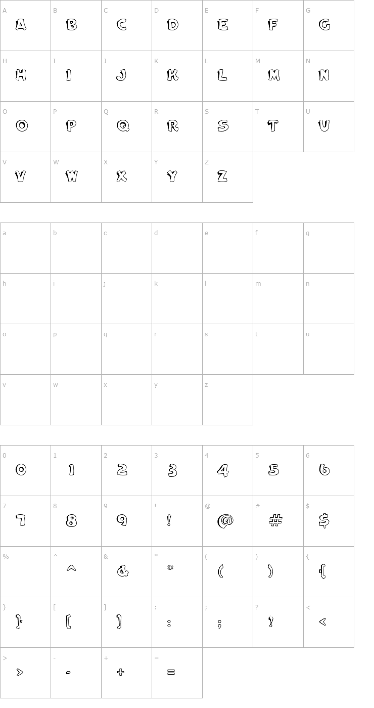 Character Map Cameo-OutlineShaded Font