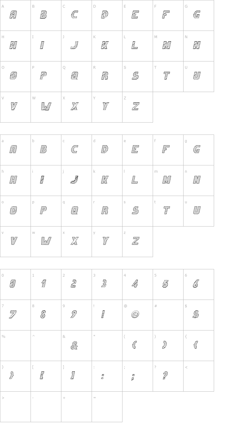 Character Map Candystriper Italic Font