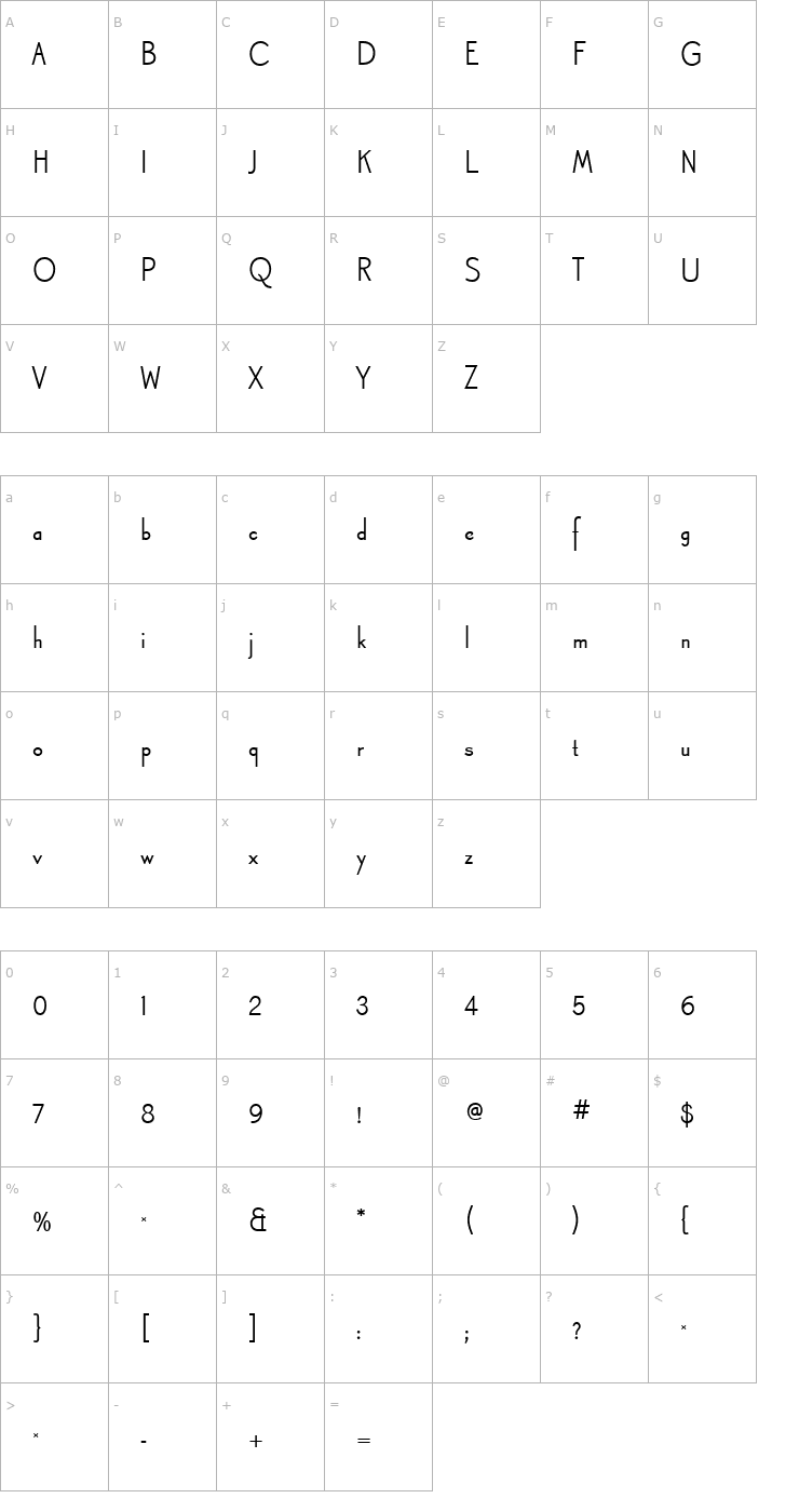 Character Map Canterbury Sans RR Bold Font