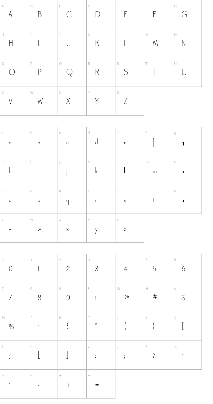 Character Map Canterbury Sans RR Light Font